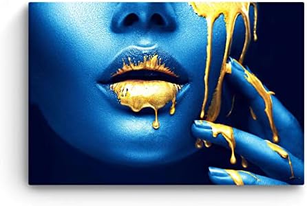 Startonight Canvas Wallидна уметност - Сино злато метално лице - декор сликарство за дневна соба 32 x 48