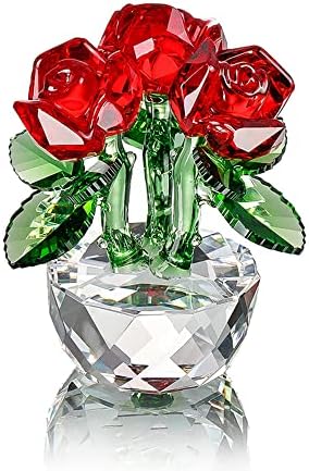 H&D Hyaline & Dora Red Crystal Roze Bouquet Flowers Figurines Gryment со кутија за подароци