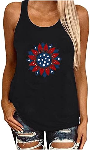 Графички резервоар врвови за женска американска знаме starвезда Патриотска кошула летна обична лабава маица без ракави смешна графичка мета