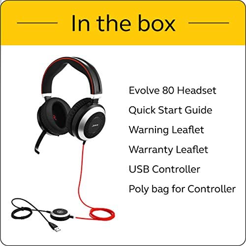 Jabra Evolve 80 UC жични слушалки Професионални телефонски слушалки со незаменливо откажување на бучава за повици и музика, има