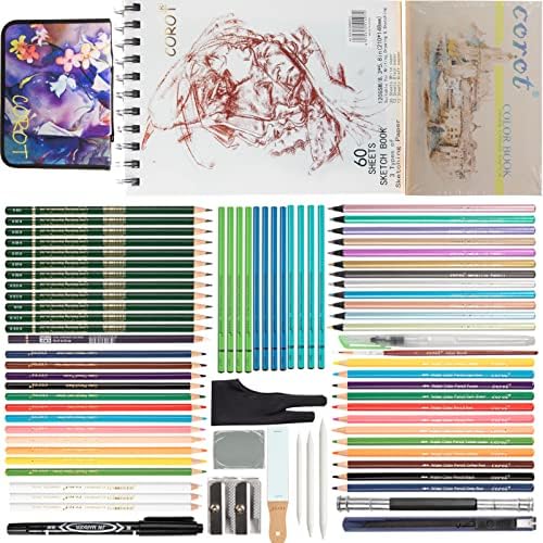 Корот 80 парчиња цртање комплети со моливи за сликање, со 3-бои за скици за скицирање и скицирање на книги во боја ， про-артерски