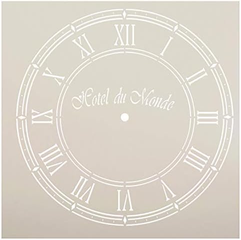 Хотел Ду Монд Часовник Стенцил од Студиор12 | Француска часовник за лице со лице - Средна 8,75 x 8,75 -инчен образци за еднократно