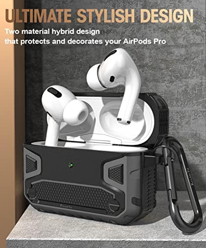 Коаичи Компатибилен со AirPods Pro, целосна тешка тврда обвивка за заштитна обвивка со тастатура, дизајниран за AirPods Pro, црна