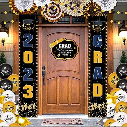 Класа На Украси за дипломирање Од 2023 Година Црно И Злато, Транспарент На Тремот На Влезната Врата, Големи Честитки За Внатрешни/Надворешни