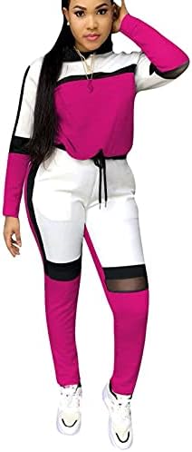 Овермална мода женска обична боја на бојата со долги ракави маица со долги панталони Спортски сет