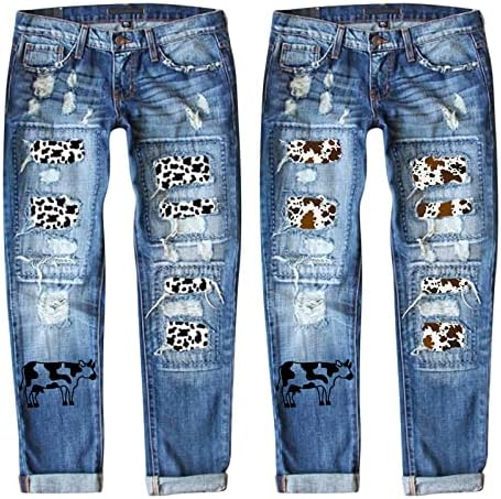 Maseенски моден печатење улица лабава измиена полиран половината искинати фармерки панталони од џин хеланки за жени миленичиња