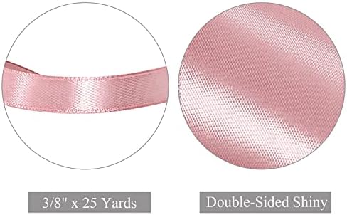 Двоен соочен со розово злато сатенска лента, 3/8 инчи x 25 јарди цврста боја ткаенина лента за завиткување на подароци, занаети,