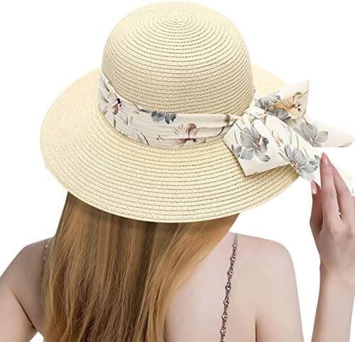 Womenените широко обликувани слама капи летни сонцето за сонце за жени широки обликувања на плажа за бејзбол капа за бејзбол