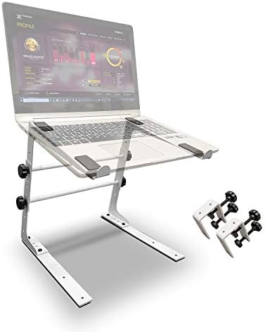 Axcessables DJ Controller Stand со прилагодливи висини и табели за безбедност на табелата | DJ Computer Stand | Лаптопот се залага за