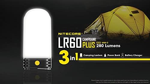 NITECORE LR60 280 LUMEN USB за полнење на џеб за кампување со лаптоп W/Eco-Sensa USB кабел