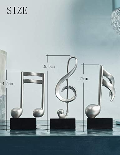 Haucoze 3pcs музичка нота за декор статуа Музички подароци фигура пијано скулптура дома уметност сребро 7,5 инчи