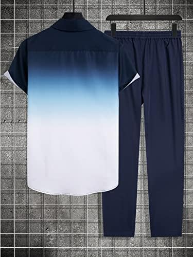 Nibhz облека со две парчиња за мажи мажи Омбре кошула и букви графички панталони за половината без мета без мета