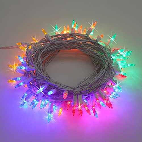 Philips 100 LED повеќебојни трепкачки фацетирани мини Божиќни светла на бела жица - UL наведени за внатрешна/надворешна употреба - должина