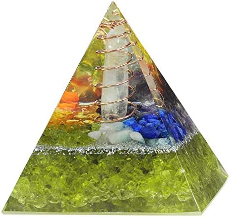 Yatming Peridot Crystal Orgone Pyramid Home Decoration, Chip Stones Orgonite Energy Generator for Reiki заздравување