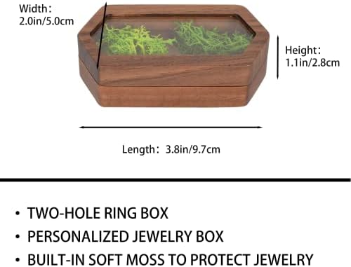 Екозиди Персонализирана дрвена кутија за прстен, прстен за складирање со двојни слот, венчален прстен, церемонија на предлози, подарок