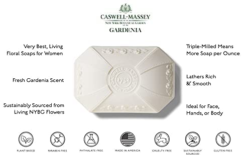Caswell-Massey Triple Milled NYBG Gardenia единечен сапун бар, миризлива и навлажнувачки сапун за бања за жени, направен во САД, 3,5 мл