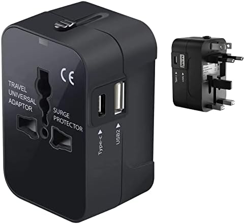 Travel USB Plus Меѓународен адаптер за електрична енергија компатибилен со Jabra Stealth за светска моќ за 3 уреди USB Typec, USB-A за