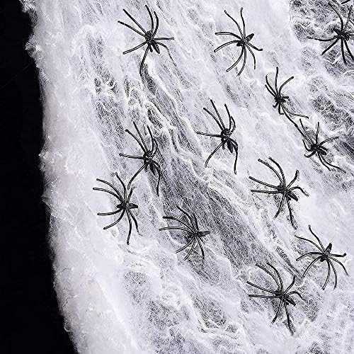 Ynxee 1 гигантски сјај во Темниот пајак веб + 30 парчиња вештачки пајаци за Ноќта на вештерките двор од тревници, виси декор