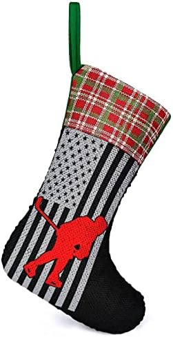 Хокеј играч Спорт САД Секвенк на знамето за Божиќни празници Реверзибилни бои Промена на магичен фонд за Божиќно дрво камин виси чорапи