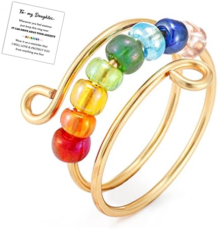 Rainbow Fidget ringвони за анксиозност жени девојки прилагодливи монистра на монистра, анксиозност прстен на мојата ќерка fidget