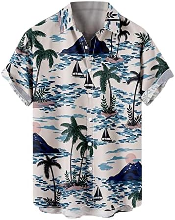 Менс цветни хавајски кошула случајно копче надолу кратки ракави Алоха плажа кошули Фанки тропски одмор летни врвови