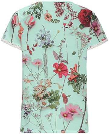 Флорални печатени врвови за жени, женски летни маички со маица со маица со маица со кратки ракави со кратки ракави лабави пулвер блузи туники