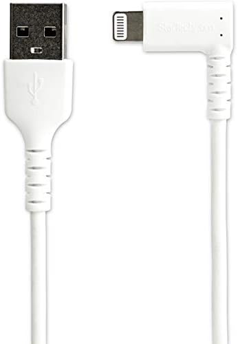 Startech.com 3ft Трајлив USB A до молња кабел - бел 90 десен агол со тешки тешки арамидни влакна USB тип А до молња за полнење/синхронизација