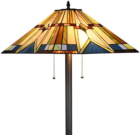 Дошер Тифани Стил под подот ламба гроздобер стаклена сенка 65 ”висока мисија подот стои за читање аголен светло за спална соба, дневна