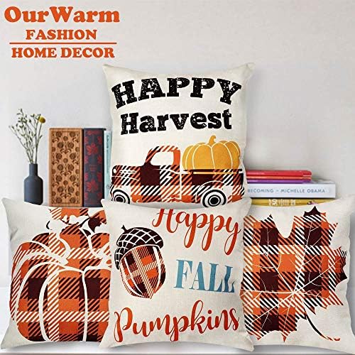 Наша патека за есенски перници ги опфаќа 18x18 сет од 4 есенски есенски декор фрли перници за перници на фарма куќи биволи карирани