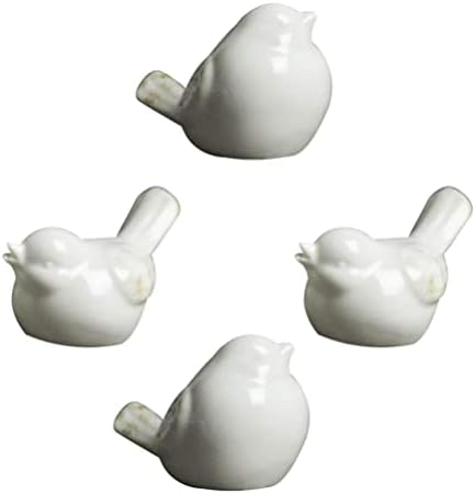 Вемемон 4 парчиња бели керамички птици фигурини, керамички лукави птици фигури Полици мали птици статуи порцелански занает за десктоп