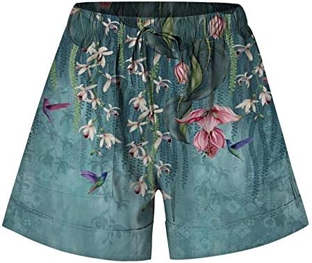 Womenените летни шорцеви плус џебови со големина печатени лабави случајни спортски кратки модни влезови топли панталони гроздобер шорцеви