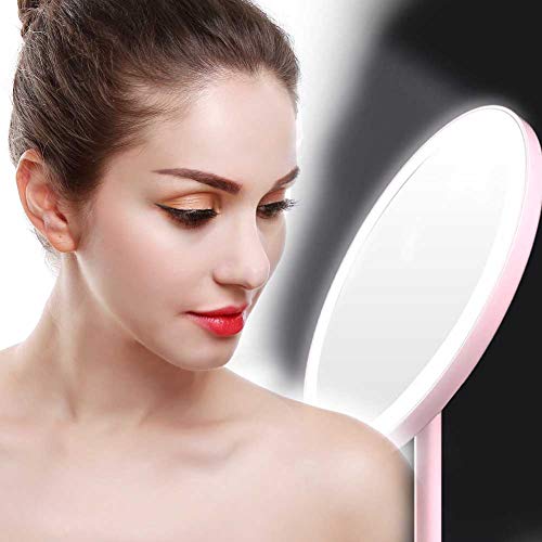Организатор за шминка за преносни огледала розово огледало патување тркалезно преклопно предводено светло козметичко огледало зачудувачки