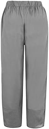 Kcjgikpok дами капри панталони, директно нозе со висока половината работа памучна постелнина панталони со џебови за девојчиња хеланки