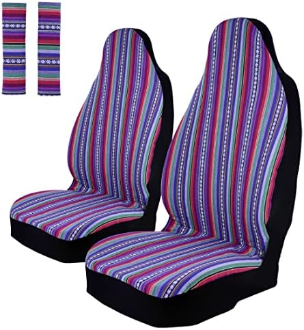 Graaycomfy 4 компјутери Boho Car Seat Covers Chapture Stripe Purple Front Seat Cover, Baja Blacktet Cover Universal For за автомобили
