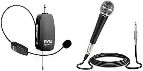 Pyle UHF систем за безжичен микрофон на сите намени и Pro вклучува кабел од 15ft XLR до 1/4 '' аудио врска, конектор, црна, 10.10in. x