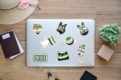 Yoksas зелена аромантска налепница за гордост за лаптоп шишиња со вода, 52 парчиња ЛГБТ Денот на гордоста, работи за декорации