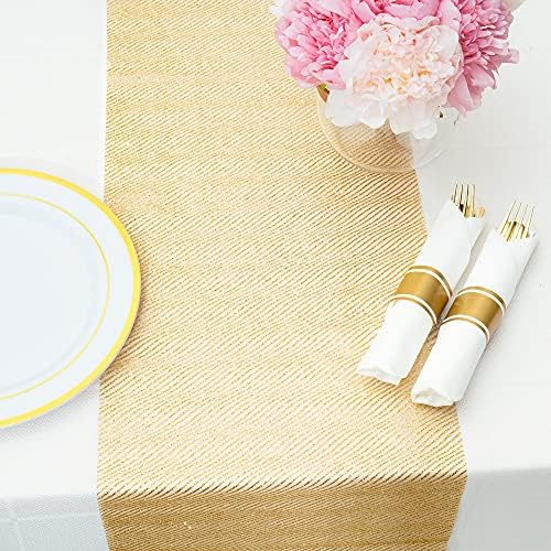 Папакит Спарк Сјај сјај Златен лента со полутранспарентен тркач на маса за празници, декорација на свадби, забави и секојдневен декор 11in