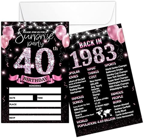 40 -та картичка за покана за роденденска забава - Роуз злато поканува со печатење на постери во 1983 година на задниот двојно пополнување