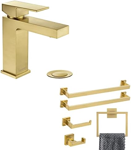 Четкана златна тапа за бања и 5 парчиња хардверски сет за бања, сет за злато бања