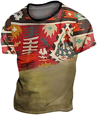 ZHDD војник со кратки ракави маици за Mens Massion Street 3D Aztec Boho Graphic Tee Tops Retro Muscle Casual Tshirt Gentlemens Surn-Down
