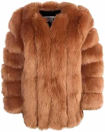 Јакна за жени faux крзнено палто крзно отворено предниот кардиган палто зимско топло плус големина лабава плишана шалска палто