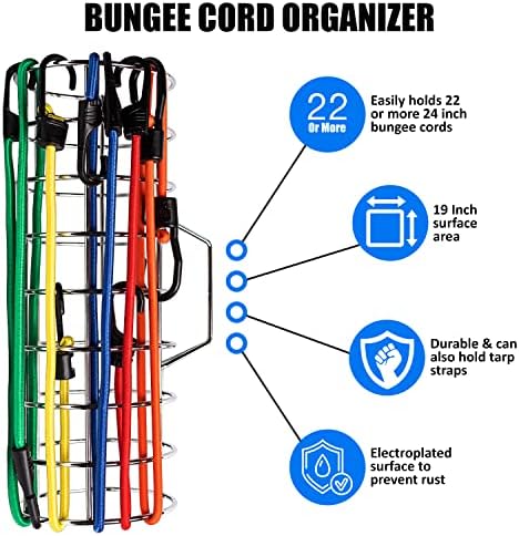 Рокова - Организатор на кабел за банџи - траен - отпорен на 'рѓа - решетката за складирање со рачка - Организатор на гаража
