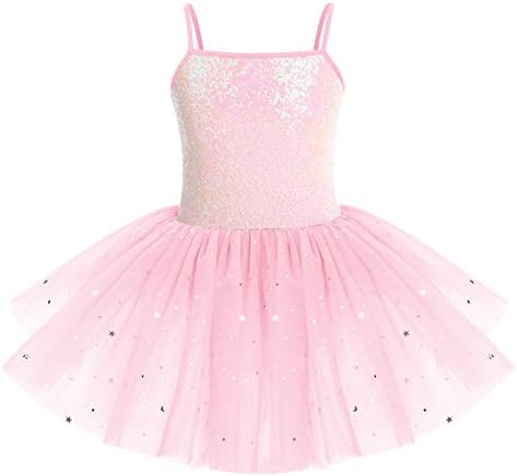 Idopip дете Деца девојки Sequins Camisole Ballet Dance Dance Glitter Stars Tutu Scarted Leotard Balerina Dancewear костуми
