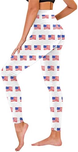 4 -ти јули високи хеланки за половини за жени во САД знаме што трчаат по јога хеланки Ултра меко четкано истегнување на вежбање