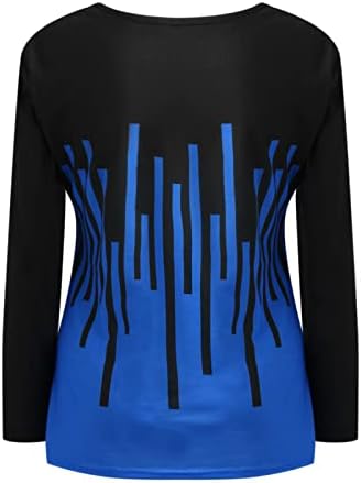 Моден обичен о-врат со долги ракави блок во боја на врвови за жени, блуза со маица во боја на контраст