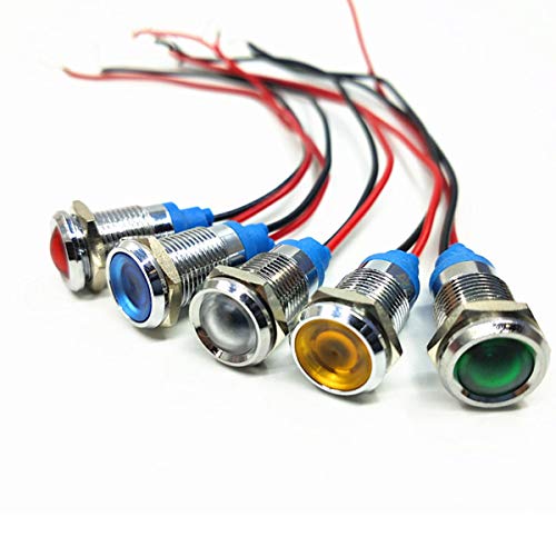 4 парчиња 12мм метална индикатор светло, 12V сигнал светло водоотпорен безбедносен сигнал светло за предупредување со жица од 15 см, црвена