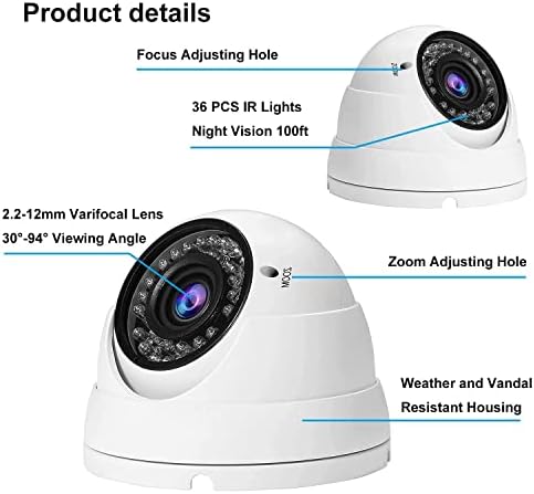 Anpviz Analog CCTV камера HD 1080p 4-во-1 безбедносна купола камера, 2,8-12mm Varifocal Video Supverance, водоотпорно метално