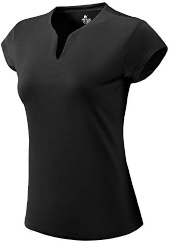 Тениски кошули за жени кратки ракави, цврсти маици за голф V-вратот што трчаат пикбол облека за жени