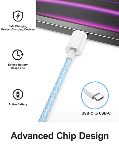 [3 пакет/6ft] USB C до USB C кабел, најлонски плетенка USB тип C до C кабел за полнење Брзо полнење за iPad Pro 6/5/4/3, iPad Air