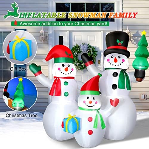 7ft Големи Божиќни надувувања Снежен човек Семејство на отворено украси двор декор од двор Снег човек вграден светло LED светла со елка